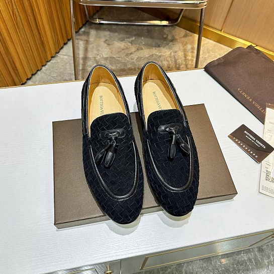 Мужские замшевые лоферы Bottega Veneta Intrecciato - Black