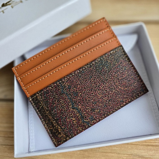 Кожаный кардхолдер Etro с узором пейсли 10x8 см   
