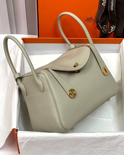 Женская кожаная сумка Hermes Lindy Premium 26x18x13 см - Grey   
