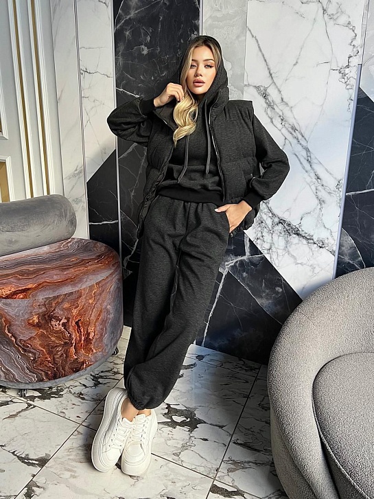 Женский тёмно-серый костюм тройка Brunello Cucinelli