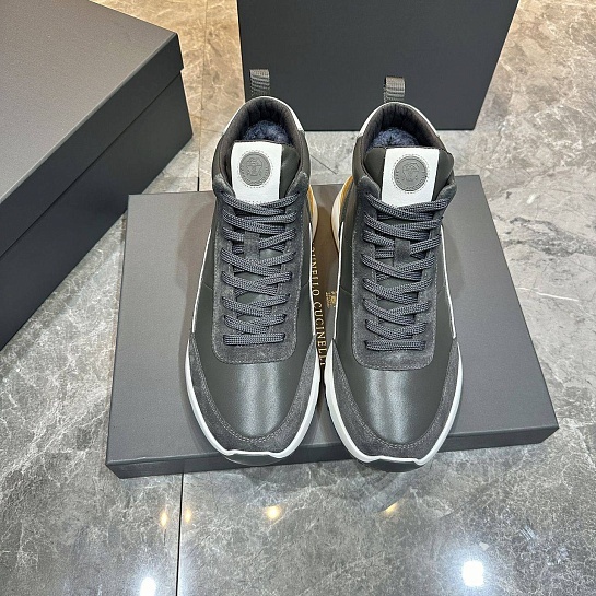 Кожаные кроссовки с мехом Brunello Cucinelli high-top - Grey