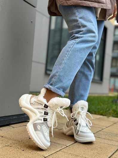 Женские кожаные кроссовки с мехом Louis Vuitton Archlight   