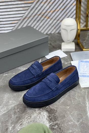 Замшевые лоферы Brunello Cucinelli синего цвета   