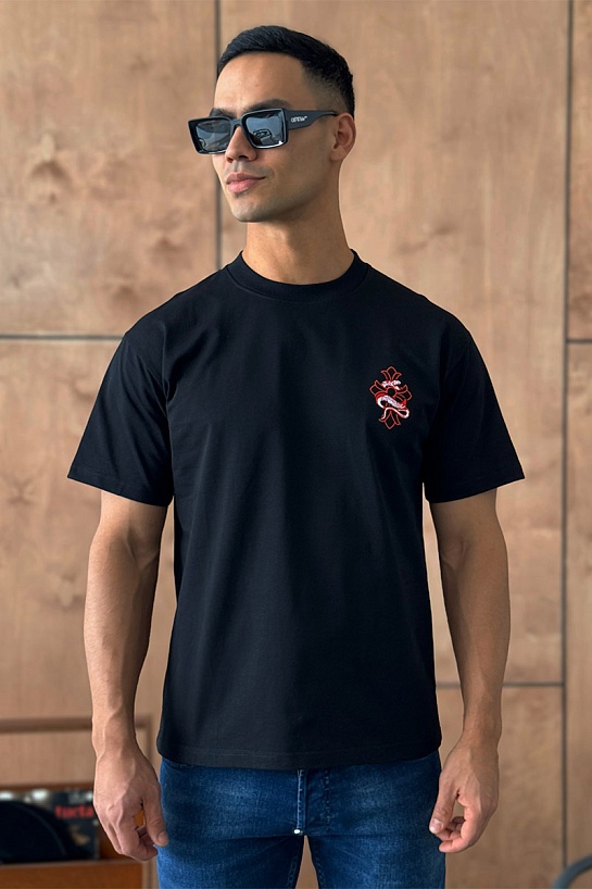 Чёрная оверсайз футболка Snake logo