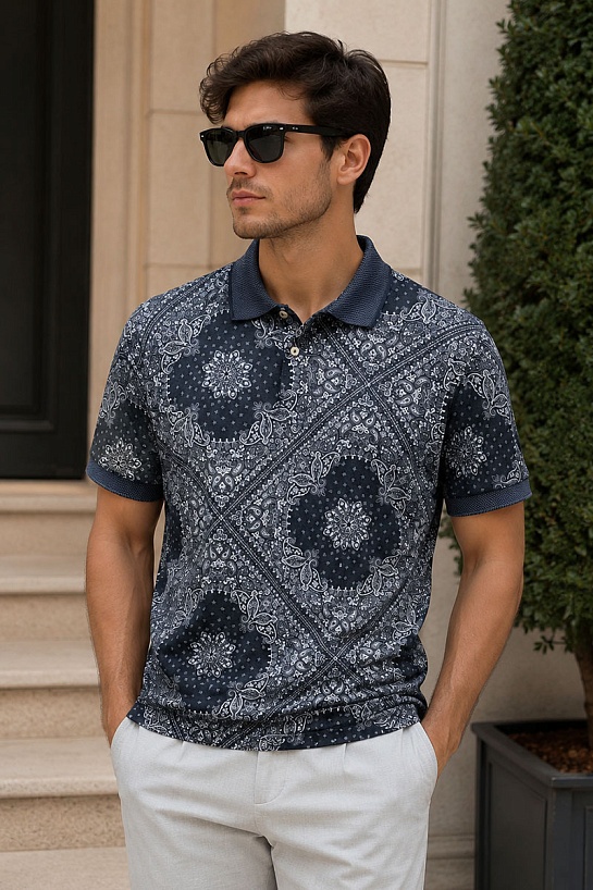 Мужское поло Etro "Floral" - Grey