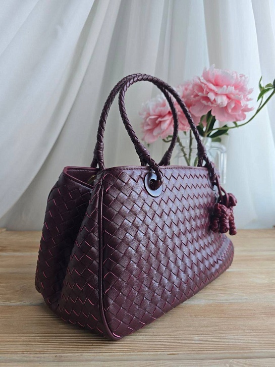 Кожаная сумка Bottega Veneta Basket 30x20 см - Burgundy
