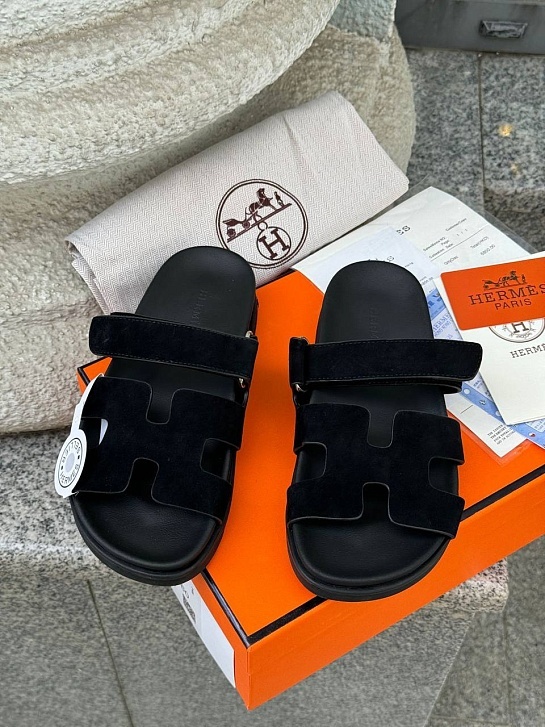 Женские замшевые сандалии Hermes Chypre - Black