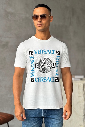 Мужская белая футболка Versace logo-print   