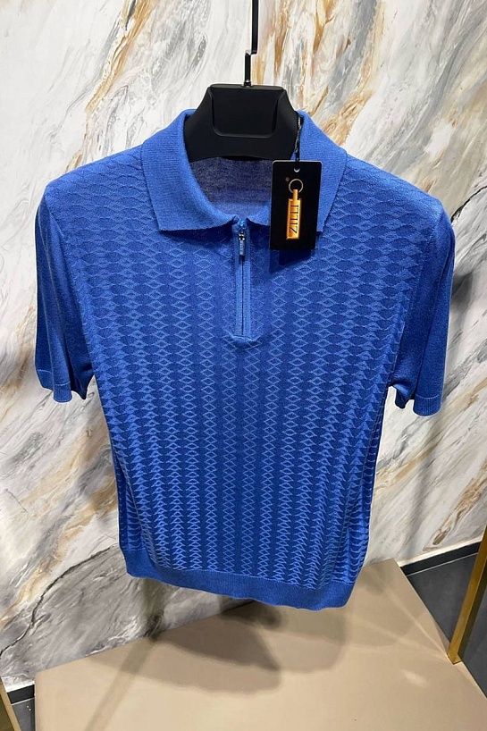 Мужское поло голубого цвета Zilli zip neck