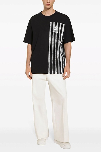 Мужская чёрная футболка Dolce & Gabbana stripe-print   