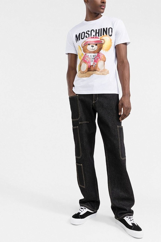 Мужская белая футболка Moschino Teddy Bear print