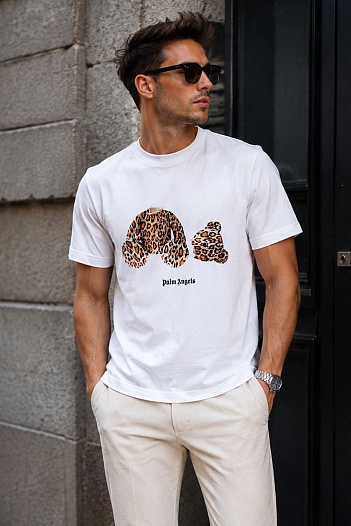 Белая оверсайз футболка Palm Angels Leopard Bear   