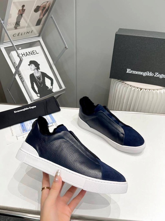 Кроссовки с мехом Ermenegildo Zegna Triple Stitch low-top - Navy