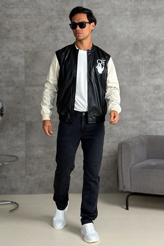 Мужской чёрный бомбер Off-White Hands Off logo