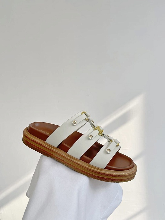 Женские кожаные шлёпанцы Celine Tippi - White