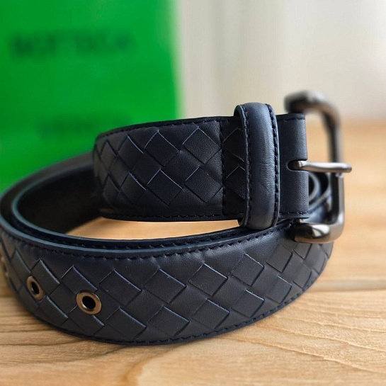 Кожаный синий ремень Bottega Veneta - длина 100 / 105 см