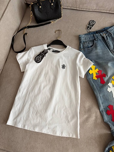 Женская белая футболка Chrome Hearts premium   