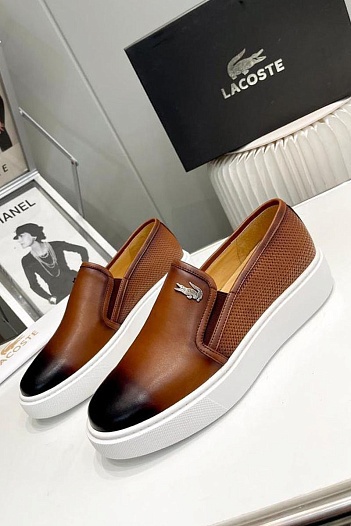 Кожаные слипоны Lacoste logo-plaque - Brown   