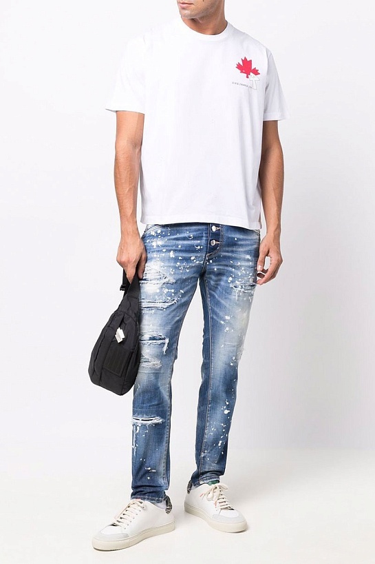 Белая мужская футболка Dsquared2 maple leaf-print