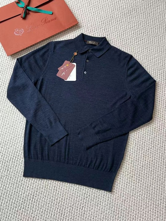 Поло с длинным рукавом Loro Piana Premium - Flower Hide Blue