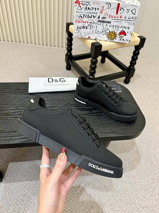 Чёрные кожаные кроссовки Dolce & Gabbana Portofino