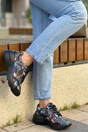 Женские кожаные кроссовки The North Face x Gucci Rhyton - Black   