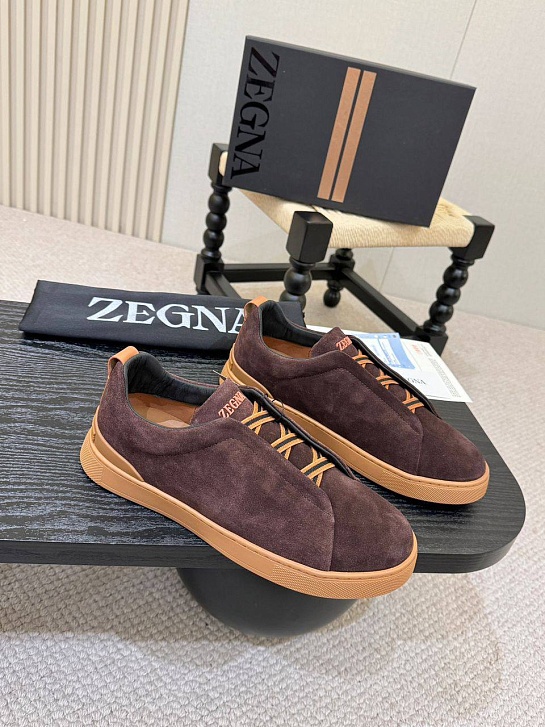 Замшевые кроссовки Ermenegildo Zegna Triple Stitch - Brown