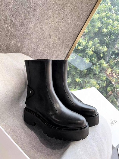 Женские чёрные кожаные ботинки Celine Premium   