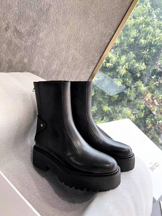 Женские чёрные кожаные ботинки Celine Premium