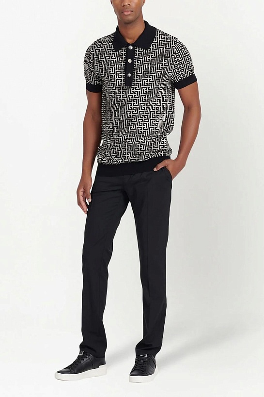 Вязанное поло Balmain monogram - Black / White
