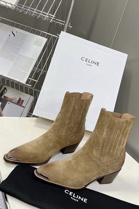 Женские замшевые сапоги Celine Premium - Brown