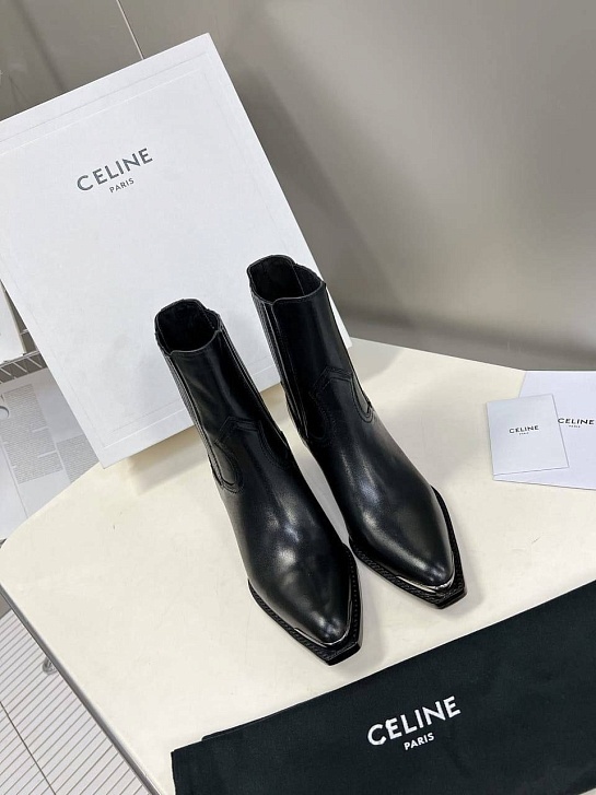Женские кожаные сапоги Celine Premium - Black