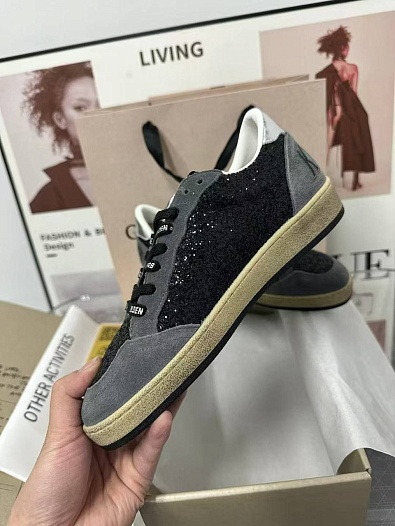 Женские кожаные кроссовки Golden Goose Ball Star Premium - Black / Grey   