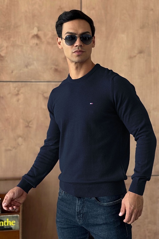 Мужская кофта Tommy Hilfiger тёмно-синего цвета logo-embroidered