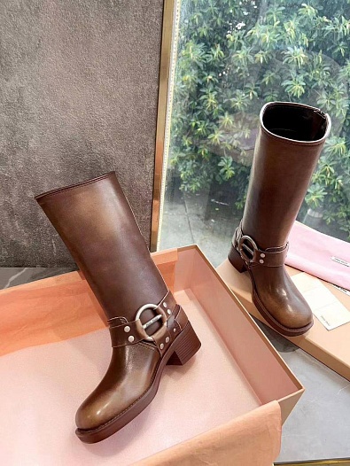 Женские кожаные сапоги MIU MIU Ankle Premium   