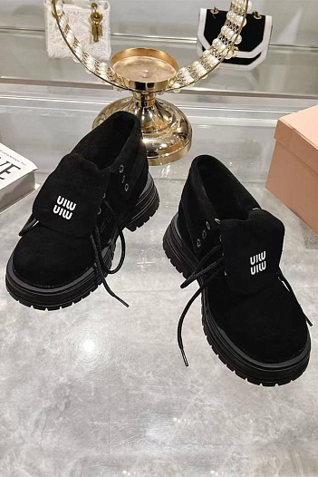 Женские замшевые ботинки MIU MIU Premium - Black   