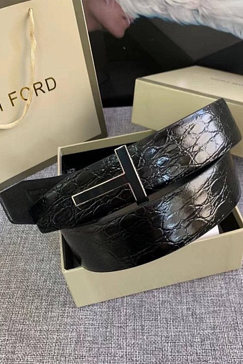 Кожаный чёрный ремень Tom Ford (ширина 3.8 см, длина 110 см)   