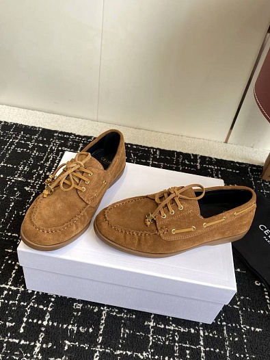 Женские замшевые лоферы Celine premium - Checknut   