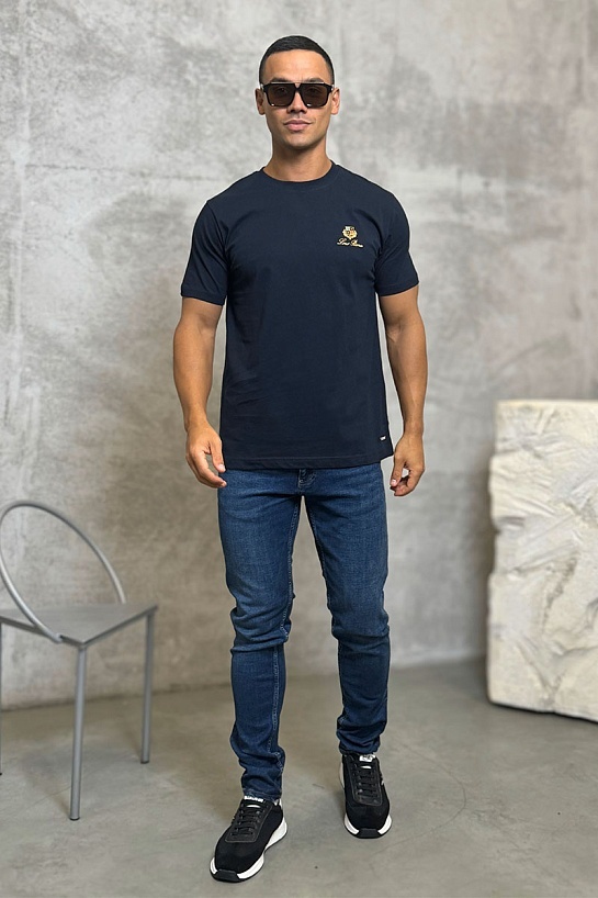 Футболка синего цвета Loro Piana logo-embroidered