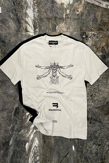 Белая оверсайз футболка Balenciaga Evangelion   