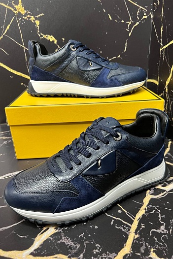 Кожаные кроссовки Fendi тёмно-синего цвета   