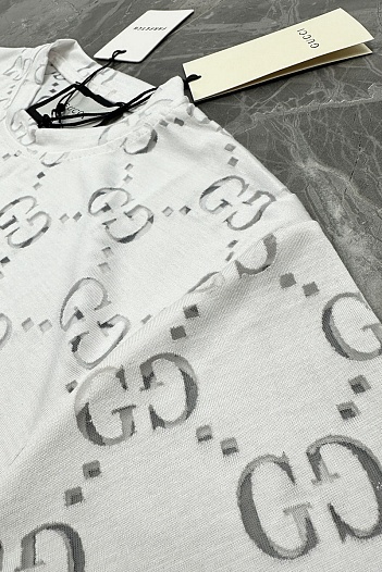 Мужская белая футболка Gucci GG Logo All-over   