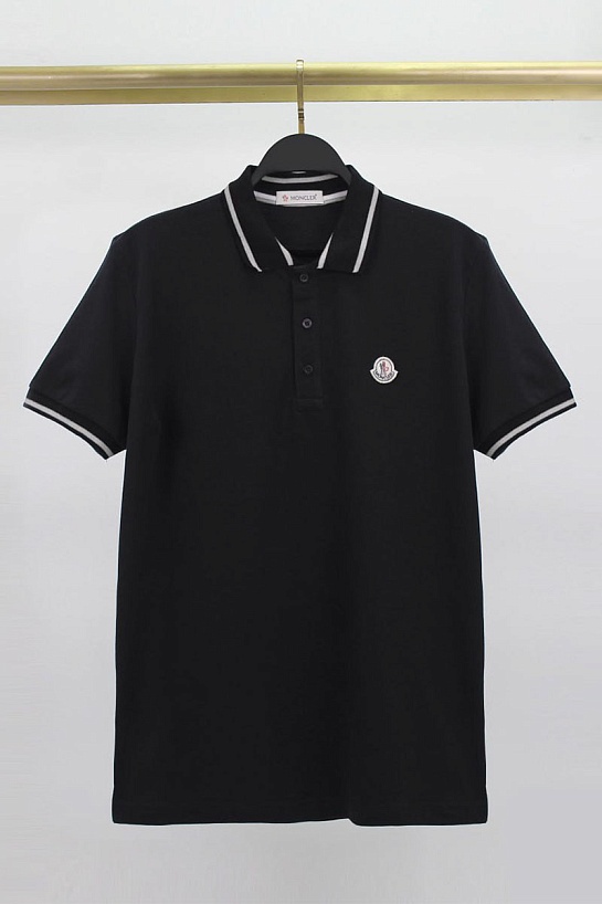 Мужское чёрное поло Moncler logo-patch