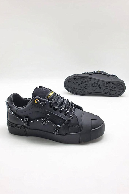 Женские кожаные кроссовки Dolce & Gabbana чёрного цвета