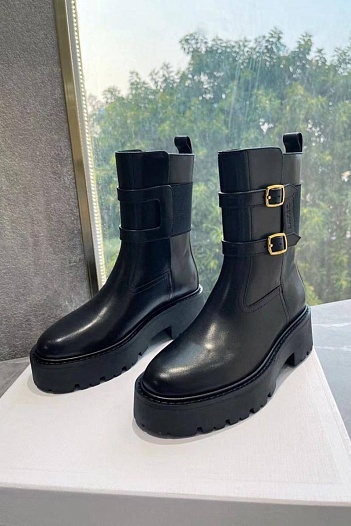 Женские чёрные кожаные ботинки Celine   
