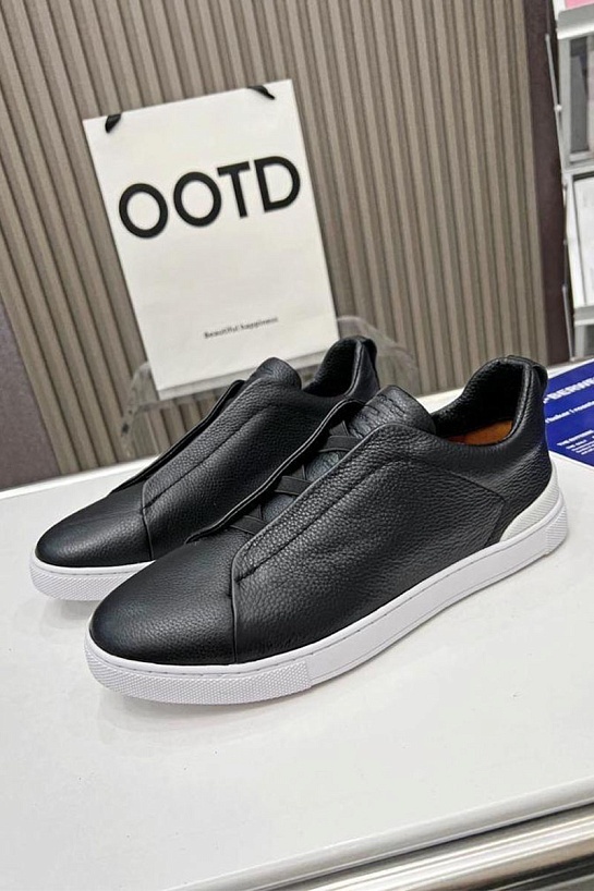 Чёрные кожаные кроссовки Ermenegildo Zegna
