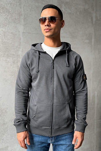 Серая кофта на молнии Stone Island compass-patch   