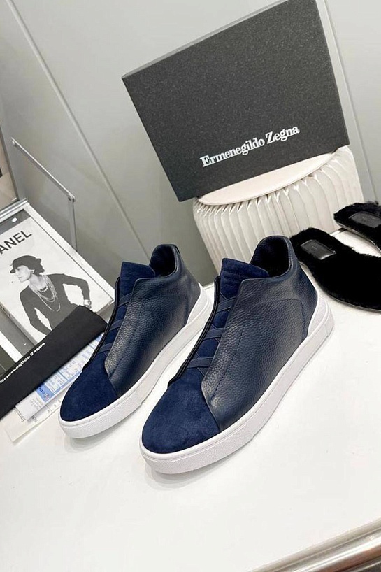 Кроссовки с мехом Ermenegildo Zegna Triple Stitch high-top - Navy