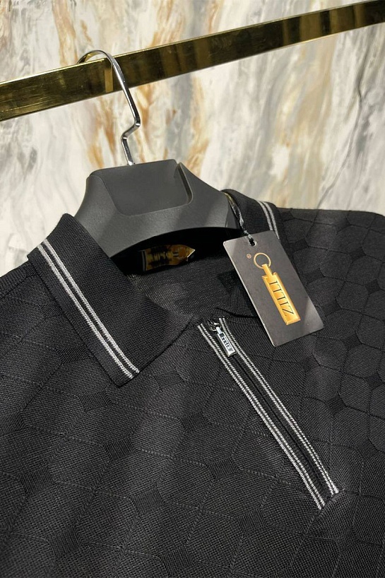 Мужское поло Zilli zip neck - Black