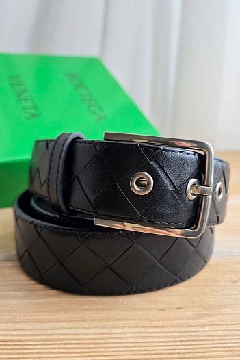 Кожаный чёрный ремень Bottega Veneta - длина 100 / 105 см   